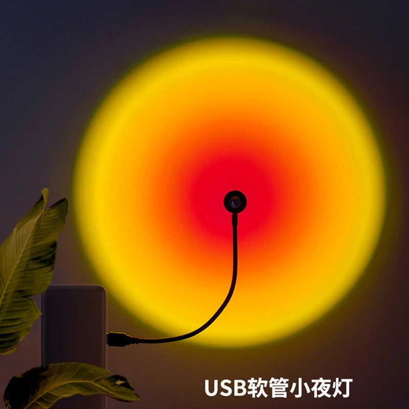USB Sunset Projection Lamp with Rainbow Effect – Atmospheric Night Light for Photography, Selfies, Coffee Shops, Live Streaming, and Wall Decoration