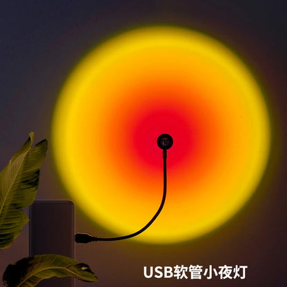 USB Sunset Projection Lamp with Rainbow Effect – Atmospheric Night Light for Photography, Selfies, Coffee Shops, Live Streaming, and Wall Decoration