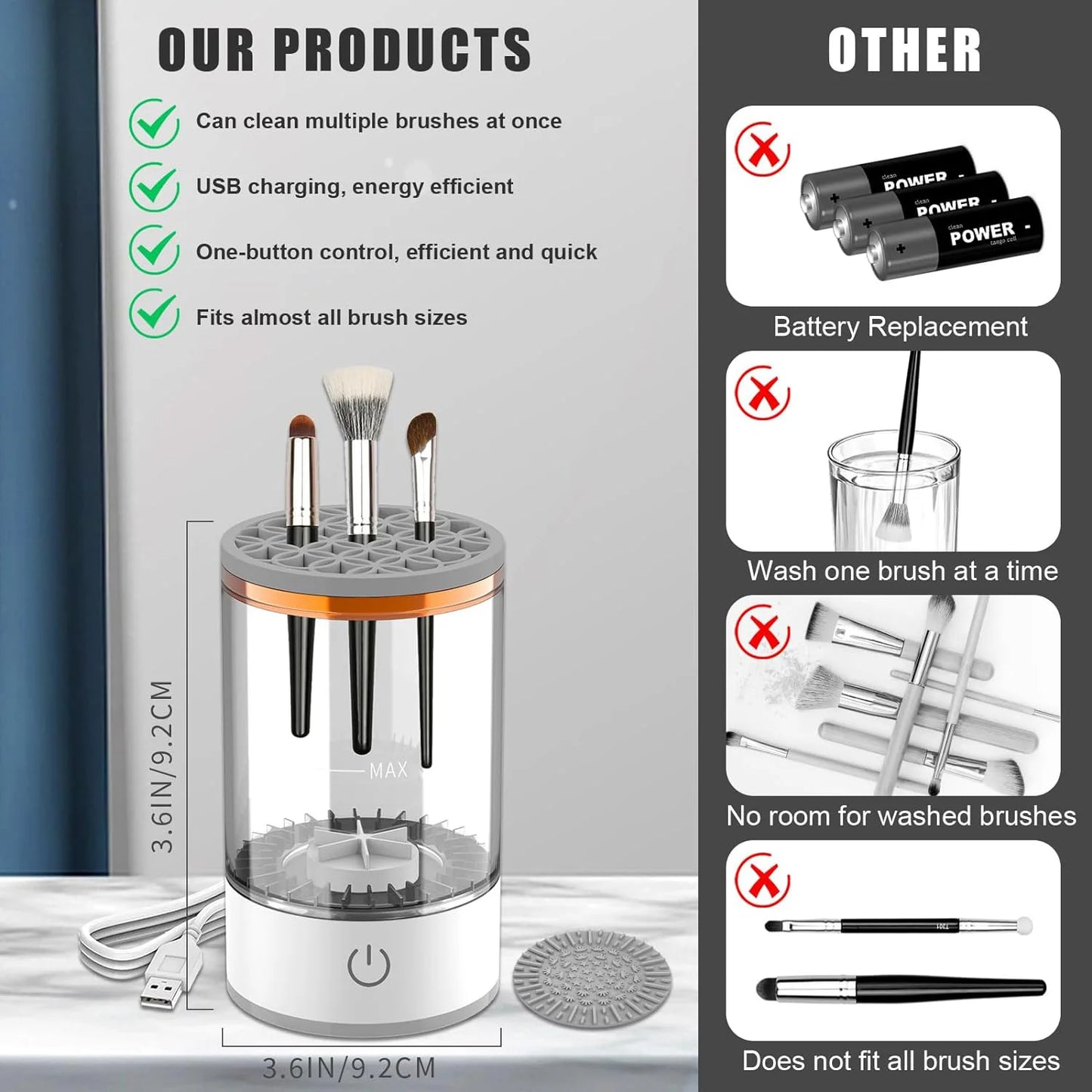 Portable USB Electric 3-in-1 Makeup Brush Cleaner with Drying Rack – Fast and Easy Brush Washer