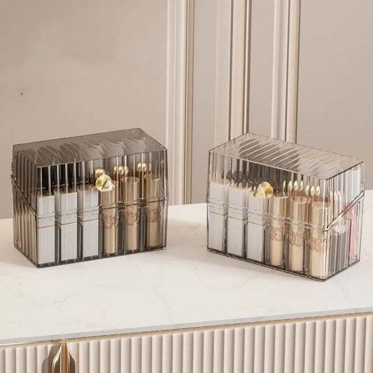 Dustproof Makeup Organizer Box – Lipstick, Brush, Skincare & Palette Storage for Desktop Use
