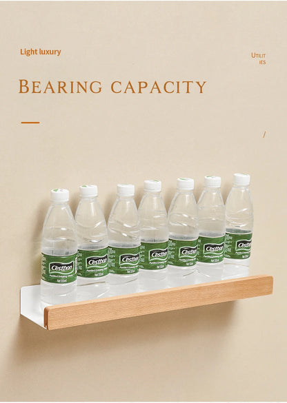 No-Drill Wall-Mounted Solid Wood Corner Bathroom Shelf — Shower Storage Rack and Toilet Shampoo Holder
