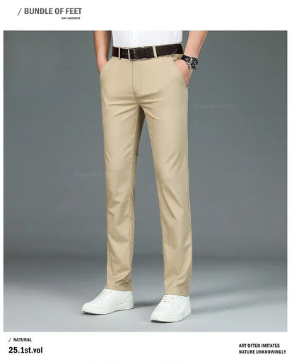 Men's Summer Bamboo Fiber Slim Fit Business Trousers – Breathable, Stylish Formal Long Pants for Casual or Office Wear