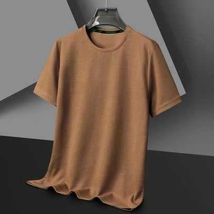 Men’s Summer Casual Waffle O-Neck Short Sleeve T-Shirt – Breathable Solid Color Fashion Tee