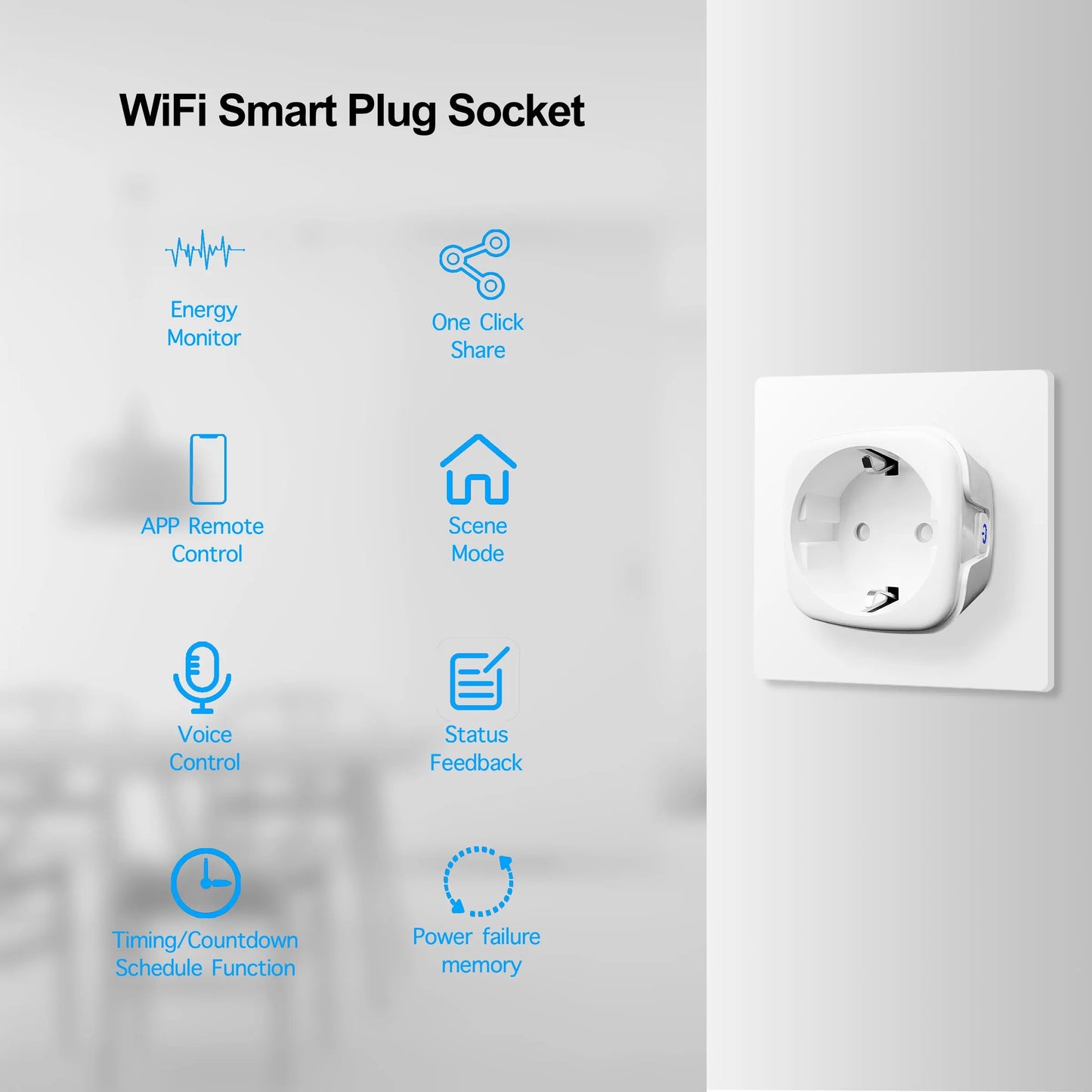 Tuya 16A/20A EU WiFi Smart Plug – Voice Control, Power Monitoring &amp; Timer Function – Works with Alexa &amp; Google Assistant