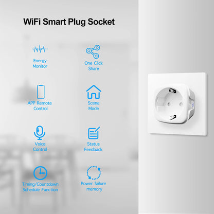 Tuya 16A/20A EU WiFi Smart Plug – Voice Control, Power Monitoring &amp; Timer Function – Works with Alexa &amp; Google Assistant