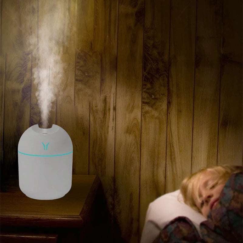 250ML USB Ultrasonic Air Humidifier &amp; Essential Oil Diffuser – Quiet Mist Maker with LED Mood Light for Home &amp; Car Use