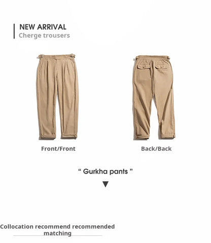 Classic Vintage Khaki Gurkha Pants for Men – Adjustable High Waist Casual Cargo Trousers for Spring and Fall