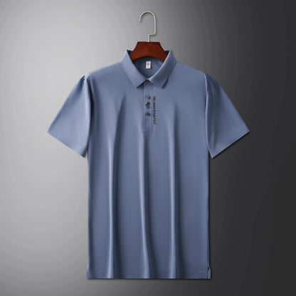 Men's Premium Printed Polo Shirt – Short Sleeve, Seamless Ice Silk, Breathable Golf & Business Casual Summer Tee