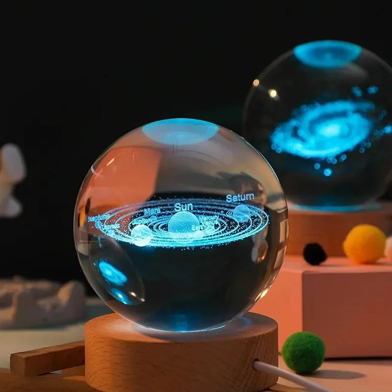 3D Laser Engraved Solar System Crystal Ball Night Light – Planet Globe Lamp for Home Décor, Astronomy Gift, Birthday Present