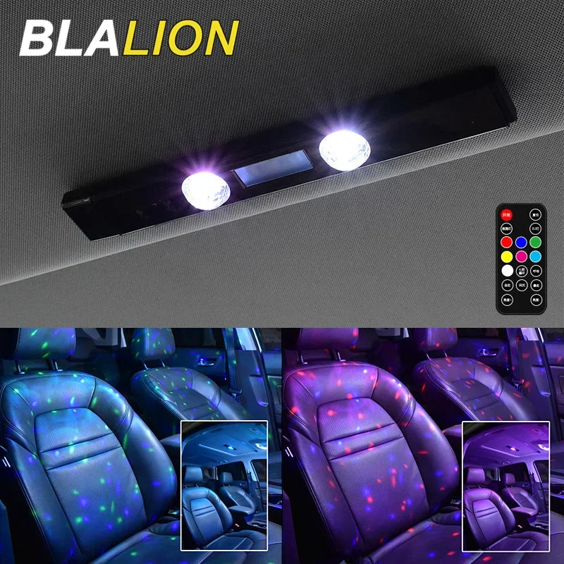 BLALION Wireless RGB LED Car Ambient Light – USB Rechargeable Star Projector with Voice Control for Interior &amp; Party Decoration