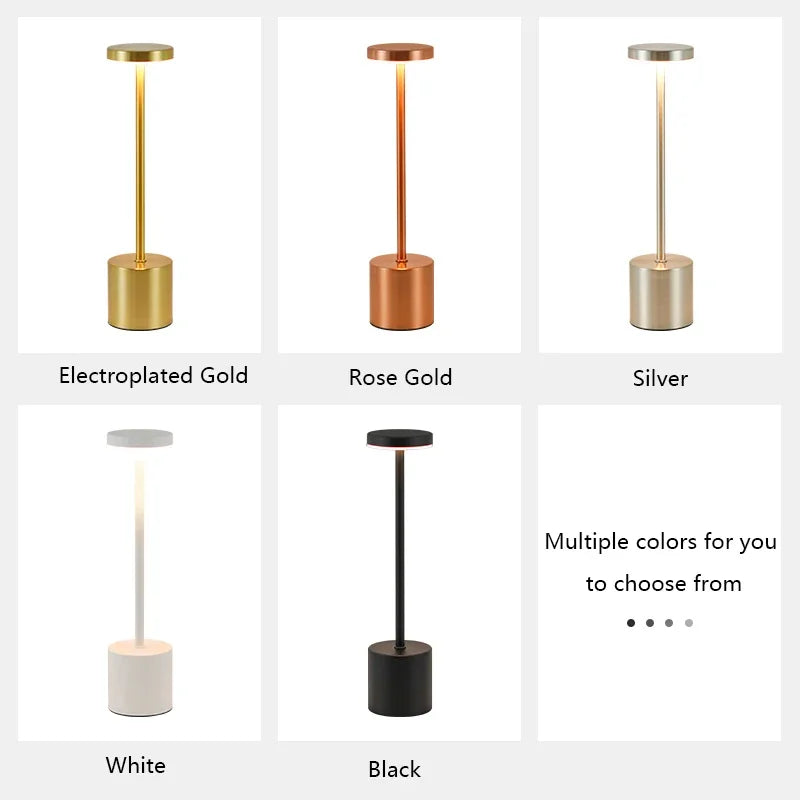 USB Rechargeable LED Night Lamp – Touch Control Table Light with 3 Color Modes, Metal Body, Ideal for Bedside, Hotel, Bar, or Bedroom Decor