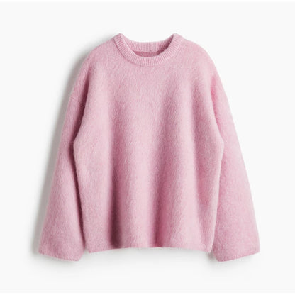 Women's Cozy Mohair Striped Knit Sweater – Warm O-Neck Pullover with Full Sleeves, Autumn 2025 Fashion