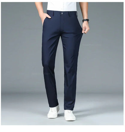Men's Summer Bamboo Fiber Slim Fit Business Trousers – Breathable, Stylish Formal Long Pants for Casual or Office Wear
