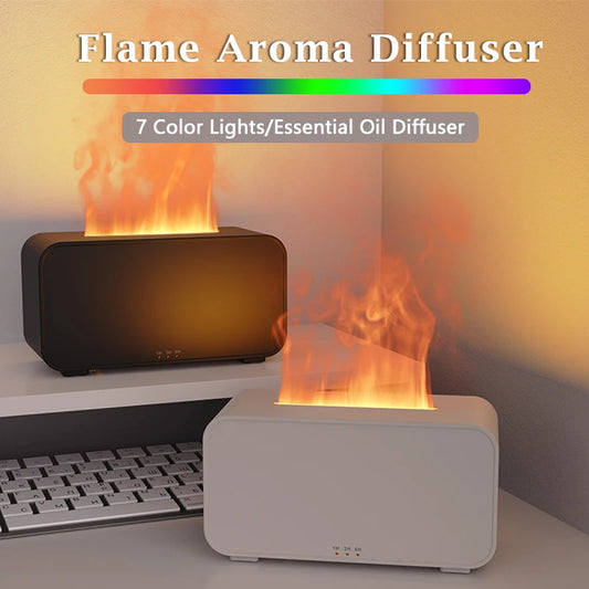USB Flame Effect Humidifier with Aromatherapy – 7-Color LED Night Light, Low Noise, Essential Oil Diffuser for Multi-Scene Use &nbsp;