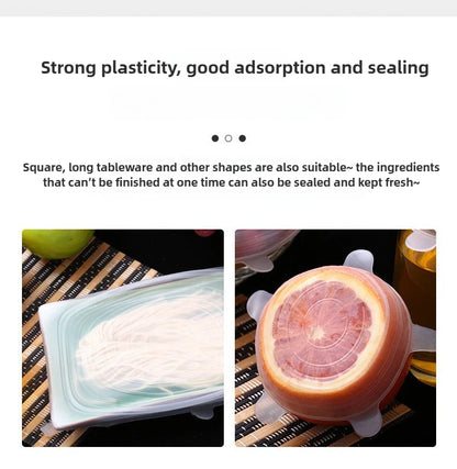 Set of 6 Food-Grade Silicone Stretch Lids – Universal Round Kitchen Covers with Airtight Seal, Reusable and BPA-Free for Food Storage