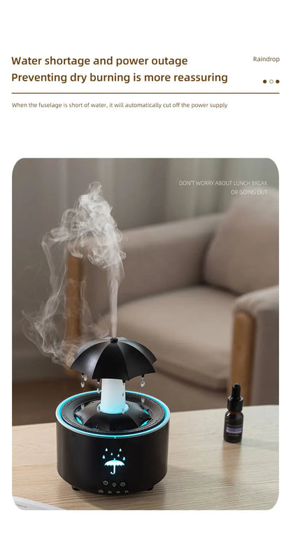Cloud Rain Aroma Diffuser with Humidifier, Raindrop Design, Remote-Controlled Night Light, Desktop Water Fountain with Soothing Water Drop Sounds for Home Use