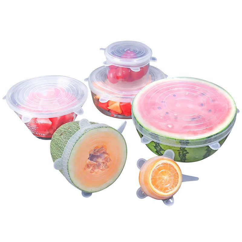 6pcs Reusable Silicone Food Covers – Stretchable Lids for Bowls, Fruits & Vegetables, Fresh-Keeping Kitchen Seal
