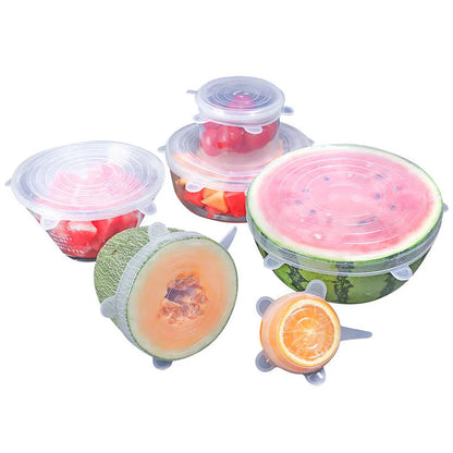 6pcs Reusable Silicone Food Covers – Stretchable Lids for Bowls, Fruits & Vegetables, Fresh-Keeping Kitchen Seal