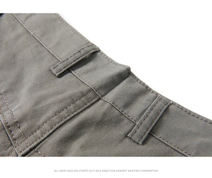 Men's Solid Cotton Straight-Leg Chino Pants – Business Casual Trousers with Belt, Ideal for Autumn &amp; Winter – Classic Formal Style for Adults &amp; Seniors