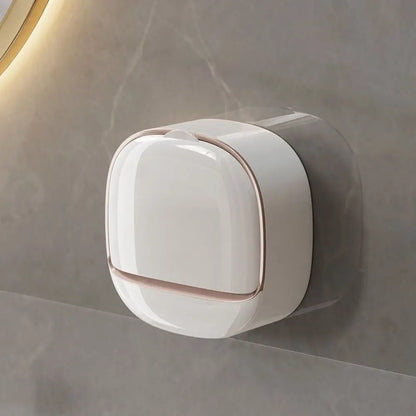 Punch-Free Wall-Mounted Soap Holder with Drainage Tray and Flip Cover – Bathroom Soap Storage Box