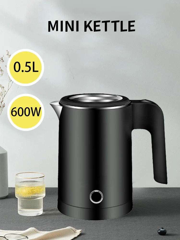 Compact 500ML Stainless Steel Electric Travel Kettle – Portable Water Boiler for Tea, Coffee, Home, Hotel &amp; Camping Use