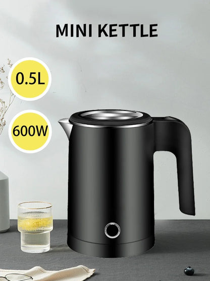 Compact 500ML Stainless Steel Electric Travel Kettle – Portable Water Boiler for Tea, Coffee, Home, Hotel &amp; Camping Use