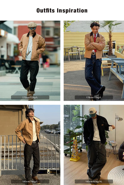 Maden Retro Interstellar J001 Canvas Detroit Hunting Jacket – Heavy-Duty Work Coat with Lapel Collar and Multiple Pockets