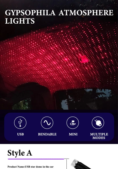 USB LED Starry Sky Projector Light – Car Interior Ambient Light, Spot Lamp, Decorative Atmosphere Lighting