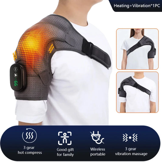 Rechargeable Electric Shoulder Massager with Heating & Vibration – Thermal Therapy Belt for Knee & Arthritis Pain Relief