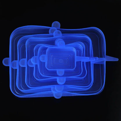 6PCS Square Silicone Stretch Lids – Reusable Elastic Food Covers for Fresh Sealing and Kitchen Use