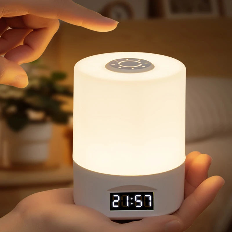Rechargeable Portable LED Table Lamp with Clock Display, Touch Control, and Eye Protection for Bedside and Reading