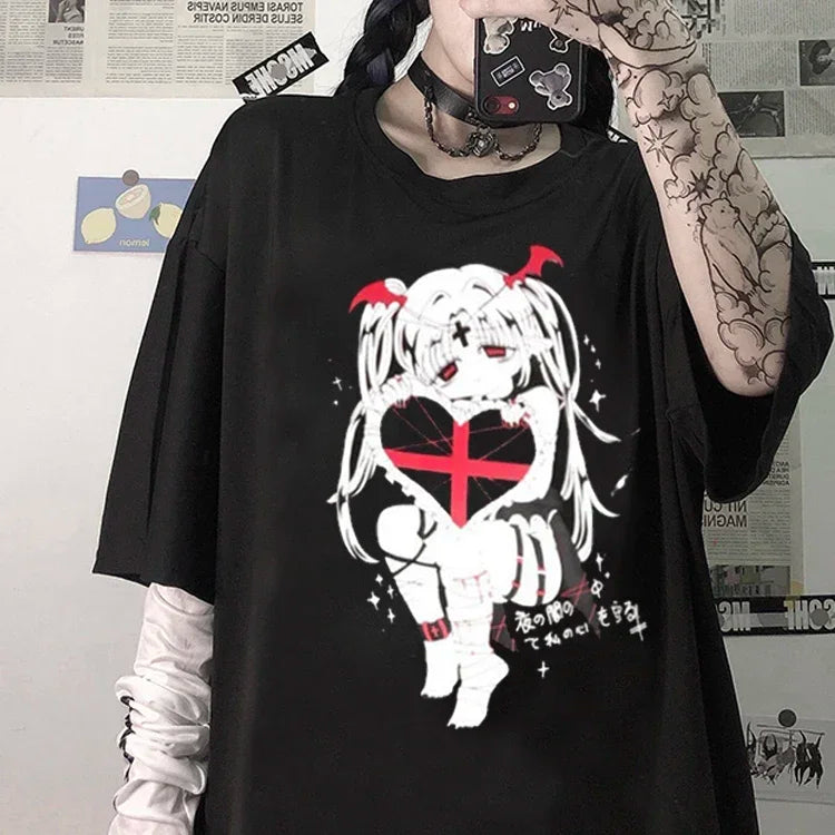 Women's Gothic Harajuku Loose T-Shirt – Aesthetic Dark Grunge Y2K Streetwear Top