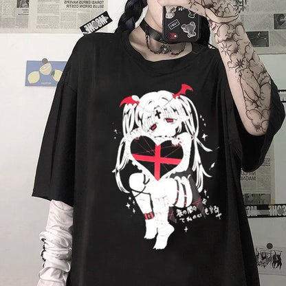 Women's Gothic Harajuku Loose T-Shirt – Aesthetic Dark Grunge Y2K Streetwear Top