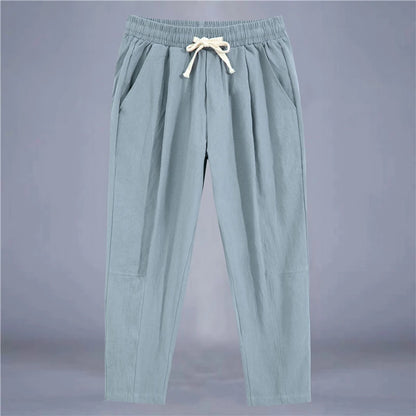 Men's Casual Cotton-Linen Pants – Breathable Loose-Fit Straight-Leg Drawstring Trousers in Solid Colors, Stylish Summer Streetwear