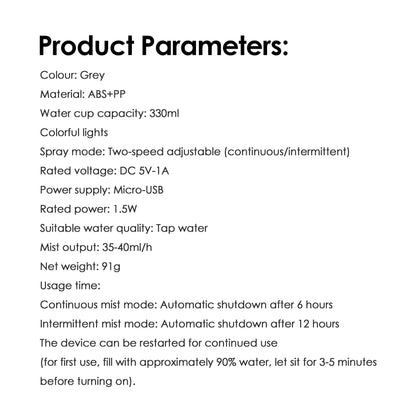 Mini USB Portable Air Humidifier with Aroma Diffuser, LED Cool Light, 330ml Mist Purifier for Room, Home, Car, and Plants