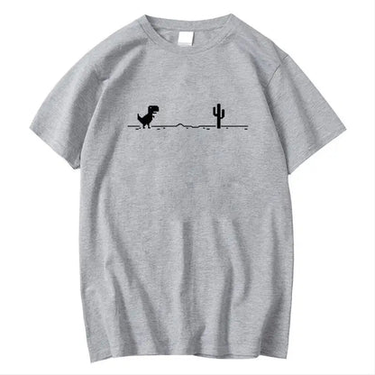 Men’s Summer Cotton T-Shirt with Funny Dinosaur &amp; Cactus Print – Casual O-Neck Streetwear Tee, Soft &amp; Comfy Basic Top