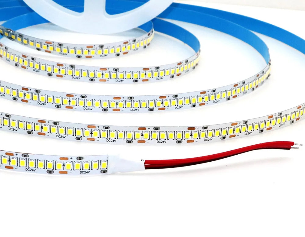 5M Flexible 2835 LED Strip Light, 240 LEDs/m, DC12V/24V – High Brightness, Cuttable Tape Light in Red, Green, Blue