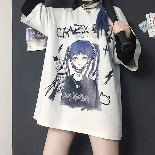 Women's Gothic Harajuku Loose T-Shirt – Aesthetic Dark Grunge Y2K Streetwear Top