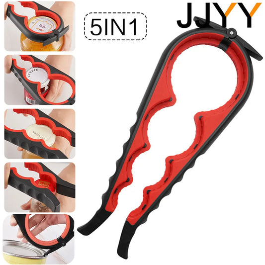 JJYY 5-in-1 Jar and Bottle Opener with Easy Grip – Quick Twist-Off Lid Remover for Bottles and Can Lids, Ideal for Everyday Cooking