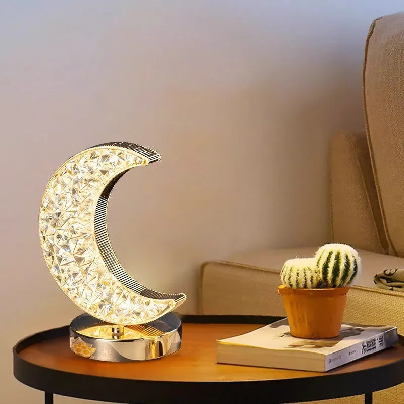 Crystal LED Touch Dimmable Night Light – USB Rechargeable 3D Moon Table Lamp for Bedroom, Home Décor &amp; Ambient Lighting &nbsp;