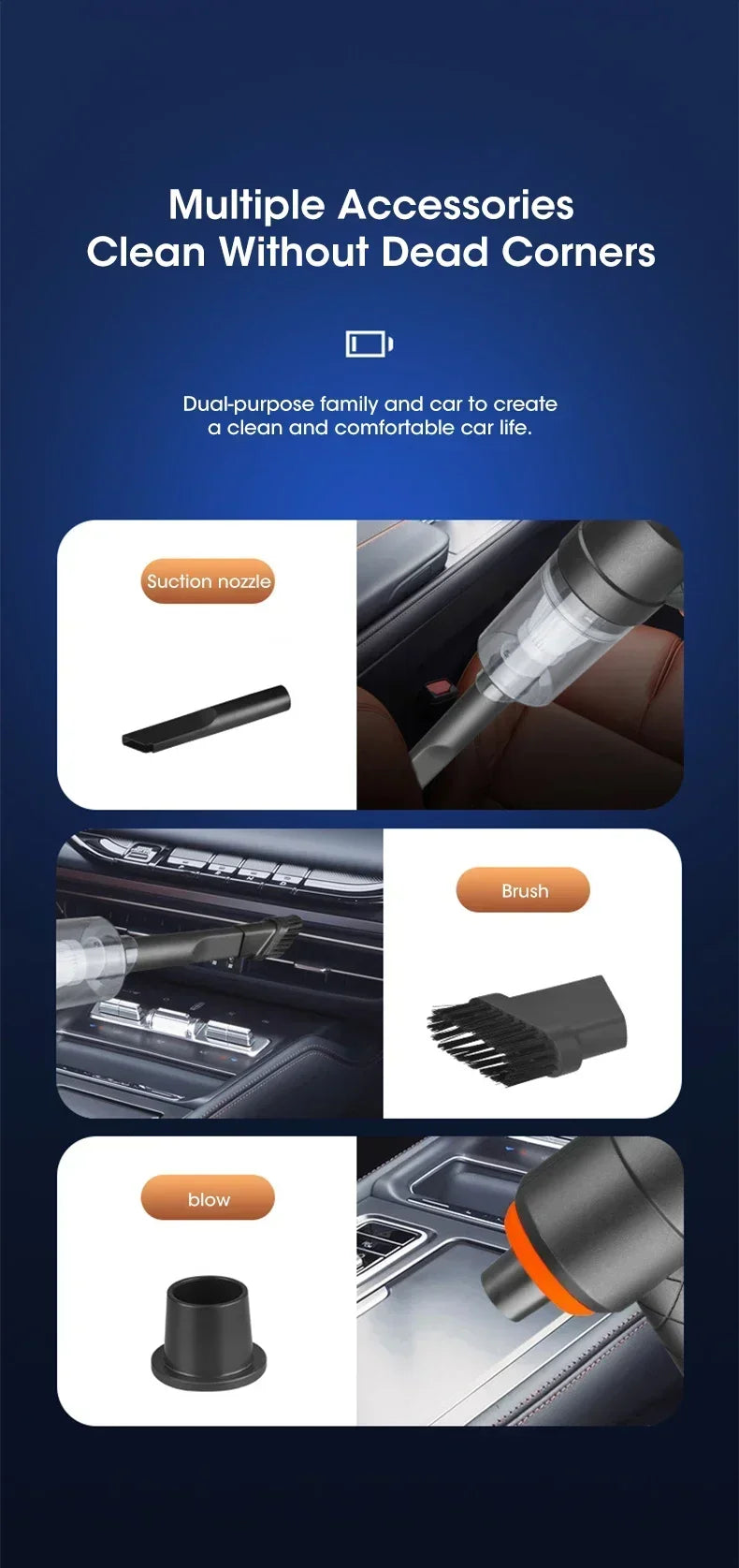 Cordless Handheld Car Vacuum Cleaner – Powerful Suction & Blower, Portable Mini Vacuum for Car and Home Use