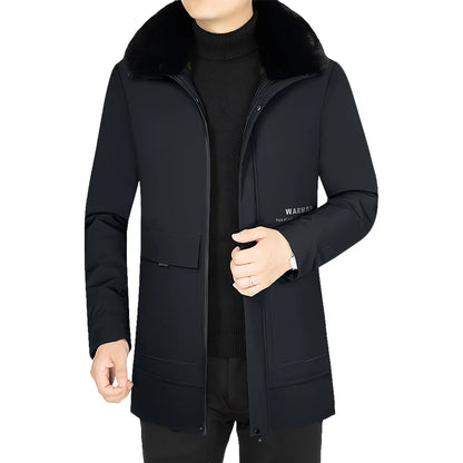 Men’s Solid Winter Parka with Fur Hood – Loose, Waterproof Fleece-Lined Vintage Streetwear Jacket