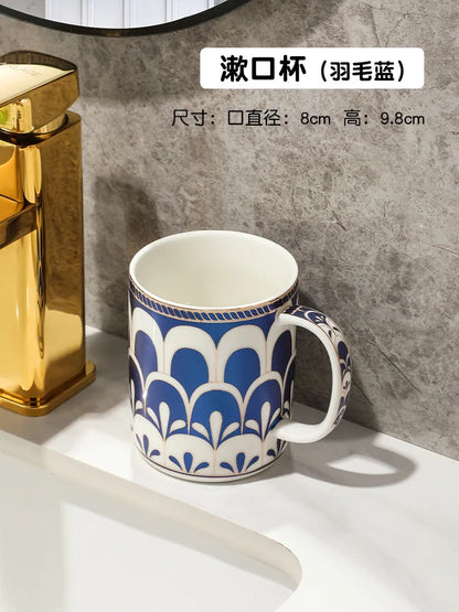 Luxury Ceramic Soap Dish with Irregular Stripes and Perforated Drainage – Household Bathroom Accessory with Washstand Gargle Cup