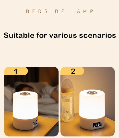 Rechargeable Portable LED Table Lamp with Clock Display, Touch Control, and Eye Protection for Bedside and Reading