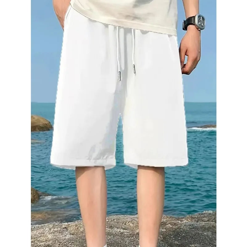 New Summer Solid Color Casual Shorts – Trendy, Loose-Fit Sports & Beachwear for Men