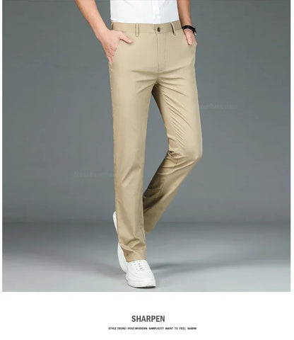 Men's Summer Bamboo Fiber Slim Fit Business Trousers – Breathable, Stylish Formal Long Pants for Casual or Office Wear