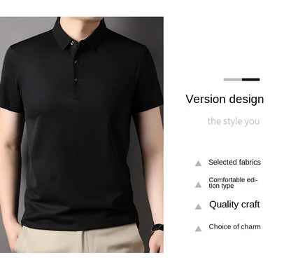Premium Men's Polo Shirt – Luxury Summer Short Sleeve Casual Top Made with 4.7% Mulberry Silk – Plain Design, Elegant and Stylish &nbsp;