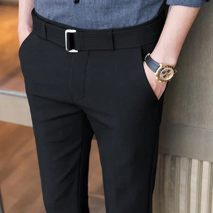 Men’s Korean-Style Slim Fit Summer Suit Pants – Lightweight Ice Silk Trousers, Business Casual Streetwear, Plus Sizes Available