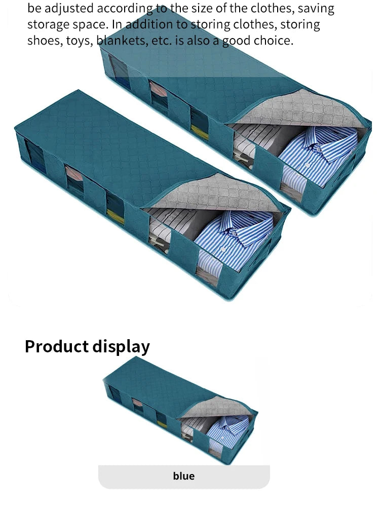 Foldable Underbed Storage Organizer with Large Adjustable Compartments for Clothes, Shoes, Blankets, and Toys