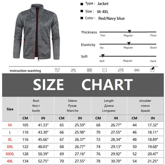 Men’s Autumn Zip-Up Jacket with Stand Collar – Casual Fleece Sweatshirt, Long Sleeve Streetwear Coat